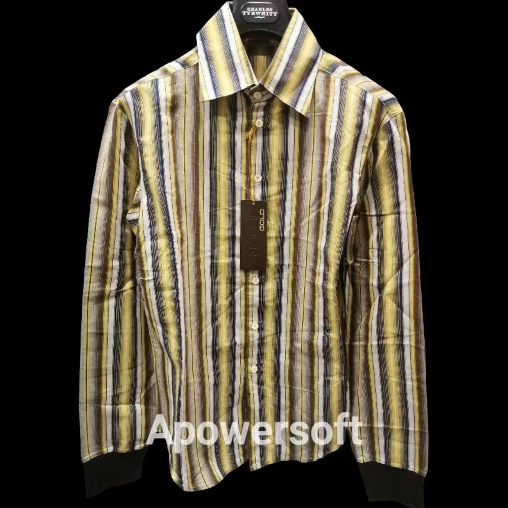 NWT ENERGIE GOLD Dynamic Striped Pattern Shirt Size M